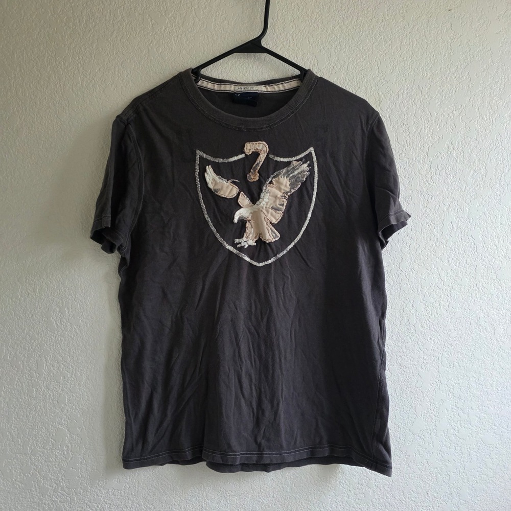 American Eagle Mens Gray Graphic T-Shirt Size M Eagle Crest Athletic Fit